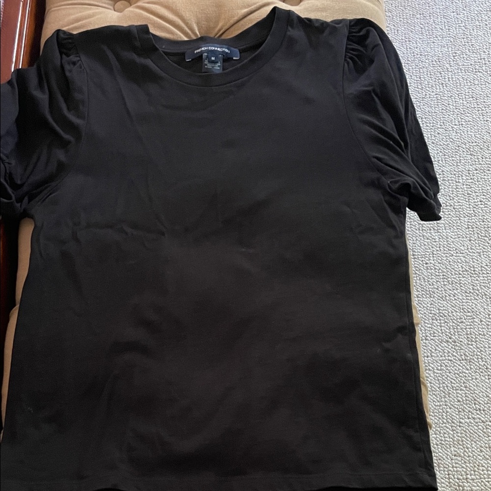 French Connection Black Puff-Sleeve Tee Top